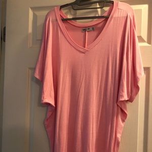 Pink Flowy ruched waist dolman v neck blouse